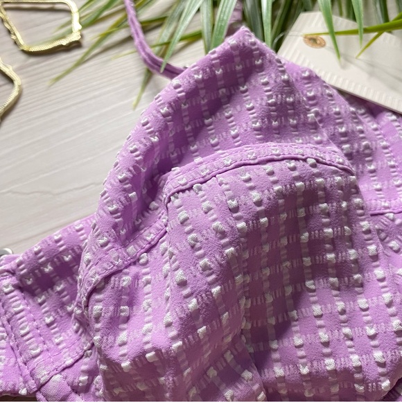 Billabong 💜 Check Print Lilac Textured Underwire Bralette Bikini Top - Picture 5 of 14